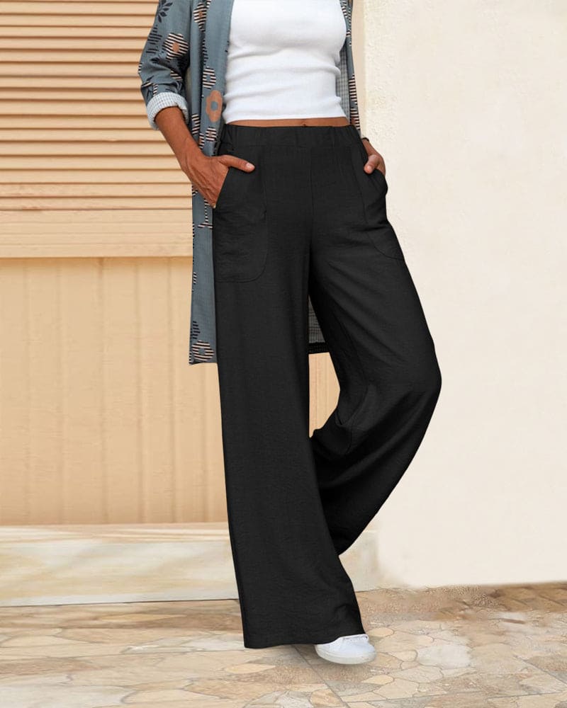 Zachte Casual Wijde Broek met Elastische Taille en Zakke