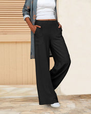 Zachte Casual Wijde Broek met Elastische Taille en Zakke