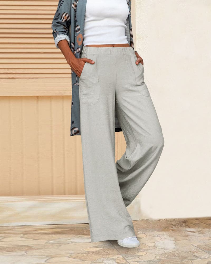 Zachte Casual Wijde Broek met Elastische Taille en Zakke