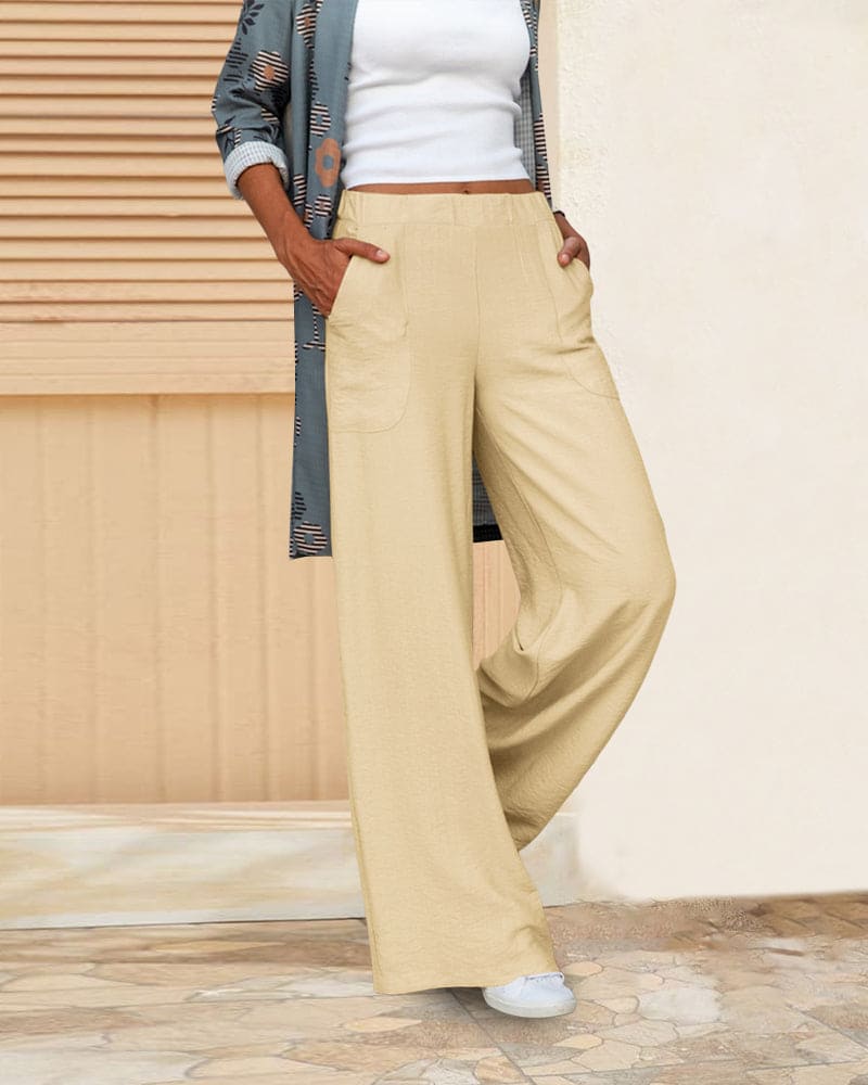 Zachte Casual Wijde Broek met Elastische Taille en Zakke
