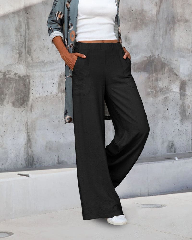 Zachte Casual Wijde Broek met Elastische Taille en Zakke