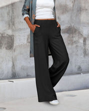 Zachte Casual Wijde Broek met Elastische Taille en Zakke