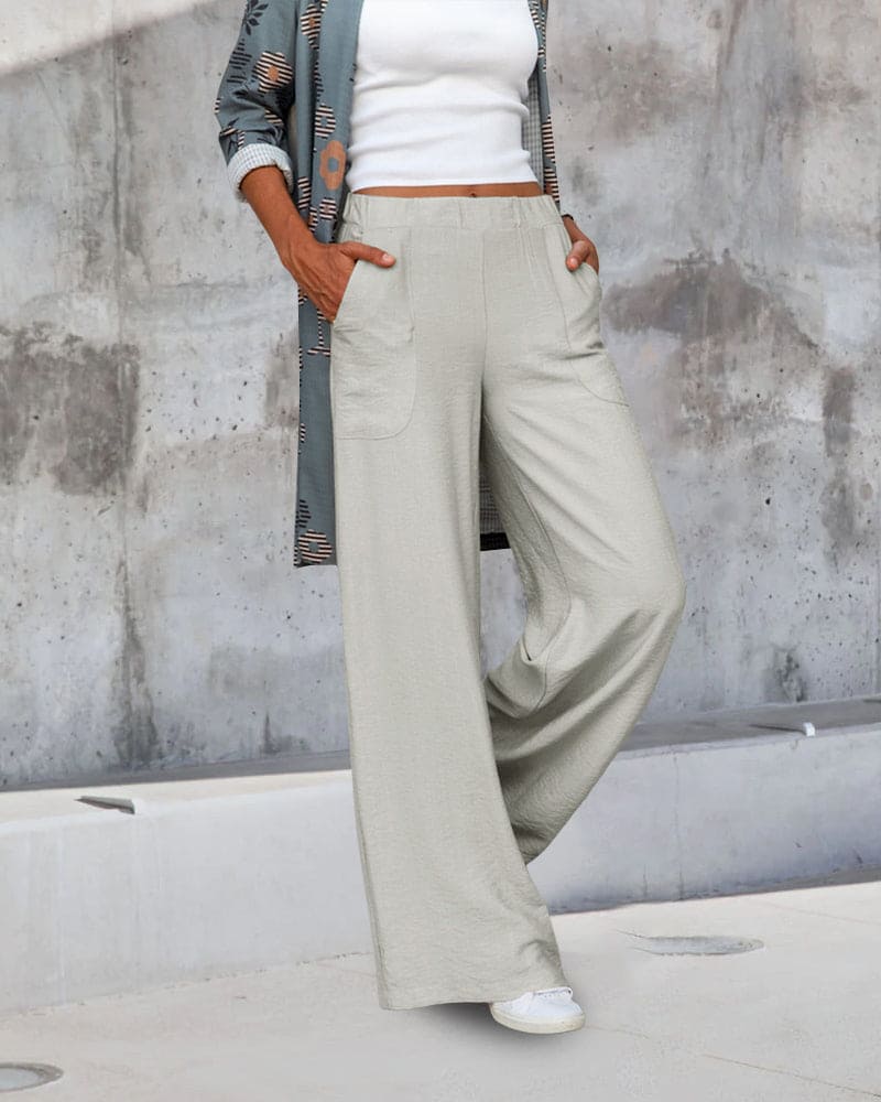 Zachte Casual Wijde Broek met Elastische Taille en Zakke