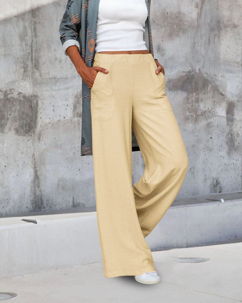 Zachte Casual Wijde Broek met Elastische Taille en Zakke