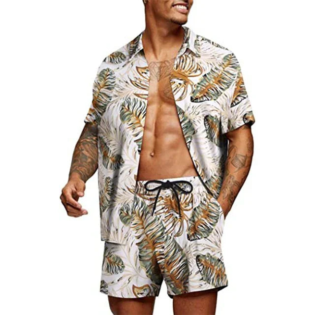 Tweedelige set voor heren-shirt met korte mouwen en bijpassende shorts-ontspannen pasvorm