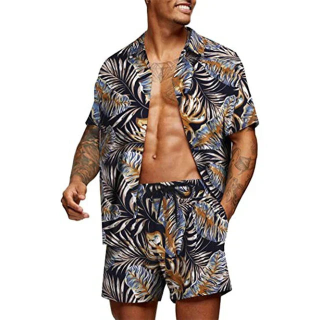 Tweedelige set voor heren-shirt met korte mouwen en bijpassende shorts-ontspannen pasvorm