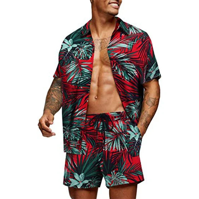 Tweedelige set voor heren-shirt met korte mouwen en bijpassende shorts-ontspannen pasvorm