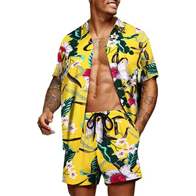 Tweedelige set voor heren-shirt met korte mouwen en bijpassende shorts-ontspannen pasvorm