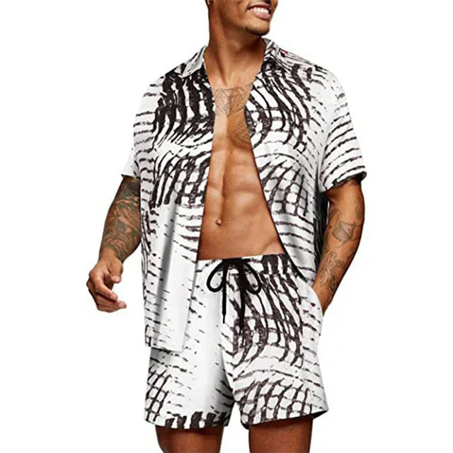 Tweedelige set voor heren-shirt met korte mouwen en bijpassende shorts-ontspannen pasvorm