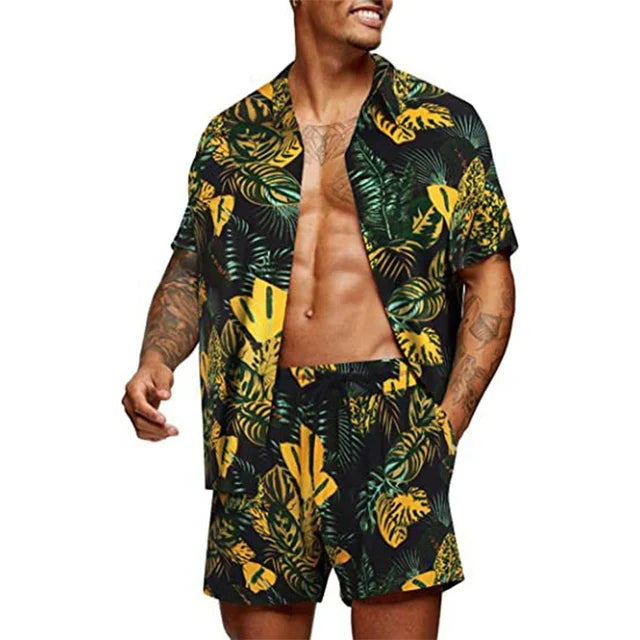 Tweedelige set voor heren-shirt met korte mouwen en bijpassende shorts-ontspannen pasvorm