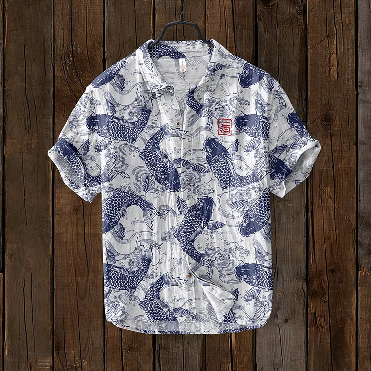 Leontios | Retro Kunstzijden Linnen Mix Shirt - Creatieve Casualstijl voor Mannen
