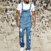 Thalion | Heren Stylish Ripped Denim Overalls - Relaxed Fit Distressed Jumpsuit for Effortless Casual Chic