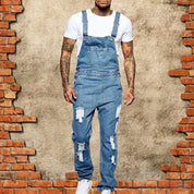 Thalion | Heren Stylish Ripped Denim Overalls - Relaxed Fit Distressed Jumpsuit for Effortless Casual Chic
