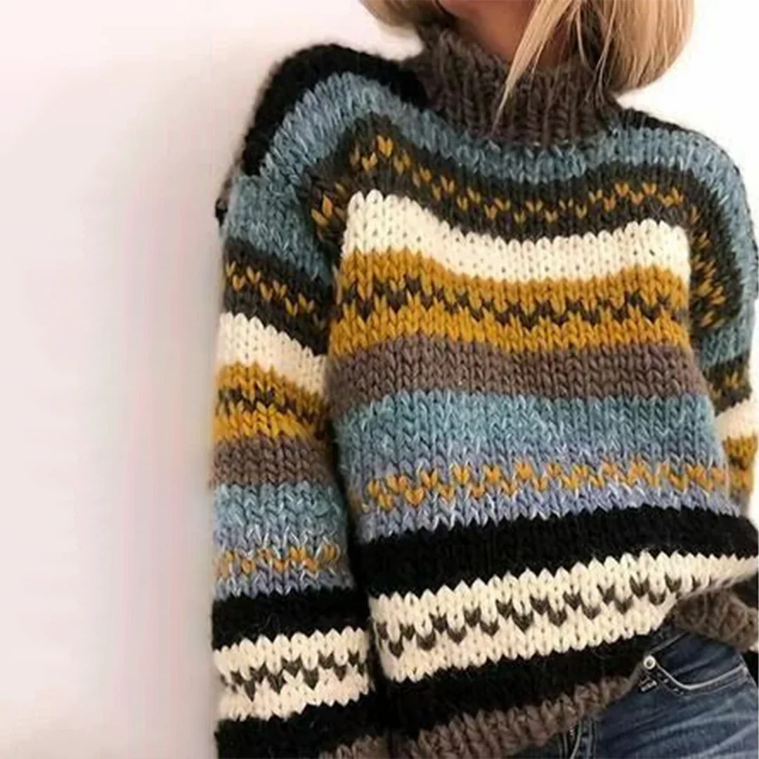 Cora | Knusse Dames Coltrui met Strepenpatroon