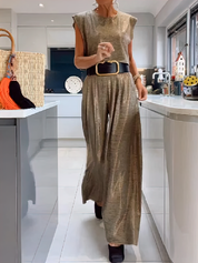 Andrea | Trendy glanzende top en vloeiende broek set voor een moeiteloze stijl