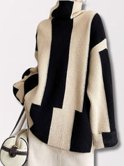 Amanda | Oversized Trui met Hoge Kraag en Blokkleuren