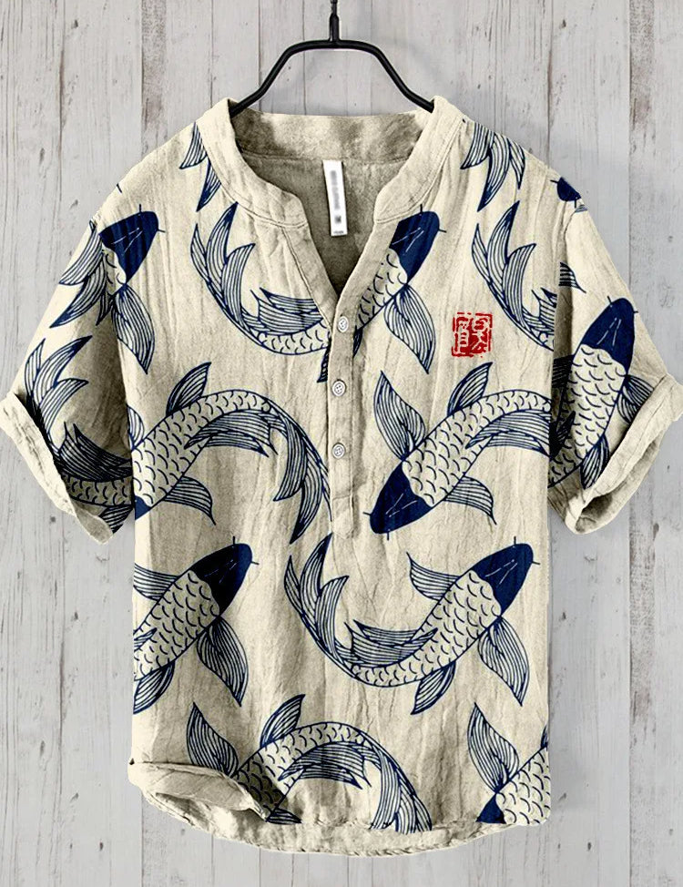 Leontios | Retro Kunstzijden Linnen Mix Shirt - Creatieve Casualstijl voor Mannen
