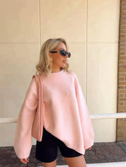 Debby Rose - Roze Sweater met Ronde Kraag Trendy