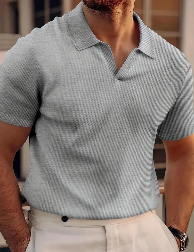Stijlvolle Heren V-Hals Polo T-Shirt met Korte Mouwen