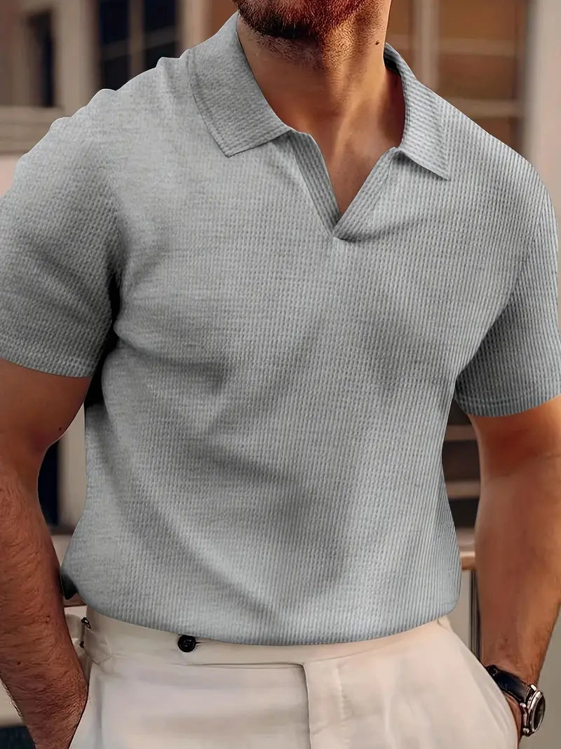 Stijlvolle Heren V-Hals Polo T-Shirt met Korte Mouwen