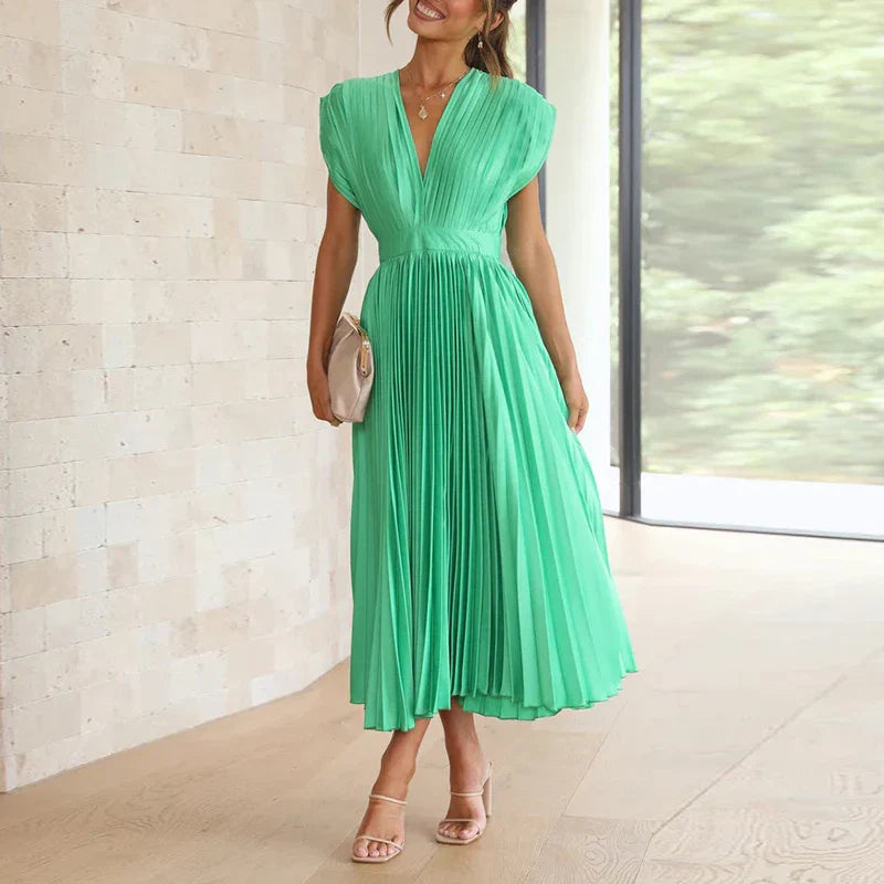 Daliah - Elegante Maxi-jurk met V-hals en Speelse Plooien