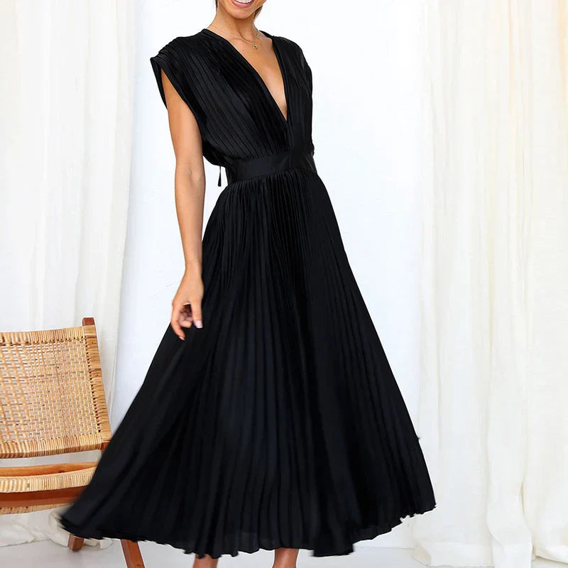 Daliah - Elegante Maxi-jurk met V-hals en Speelse Plooien