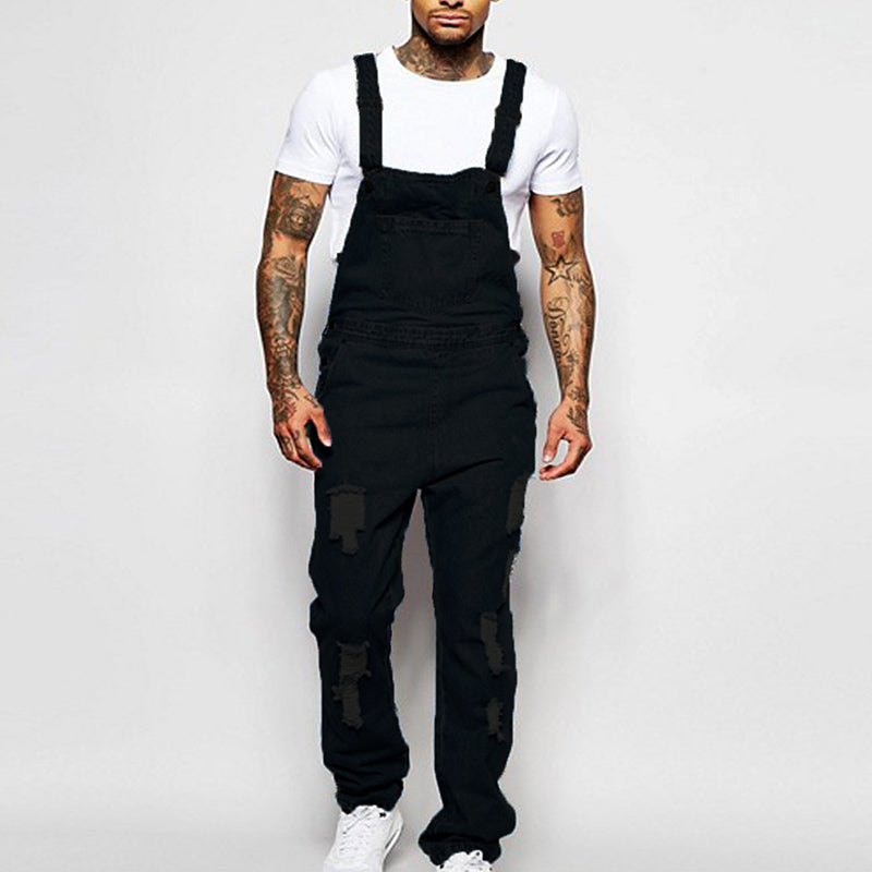 Thalion | Heren Stylish Ripped Denim Overalls - Relaxed Fit Distressed Jumpsuit for Effortless Casual Chic