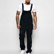 Thalion | Heren Stylish Ripped Denim Overalls - Relaxed Fit Distressed Jumpsuit for Effortless Casual Chic
