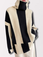 Amanda | Oversized Trui met Hoge Kraag en Blokkleuren