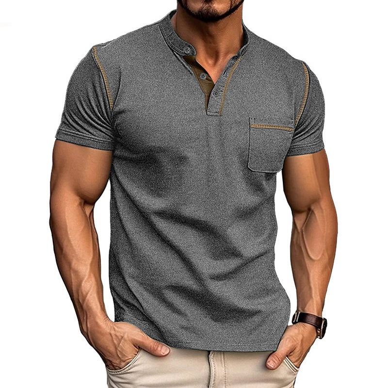 Harry | Kleurblok Henley Kraag T-shirt met Korte Mouwen voor een Stijlvolle Look