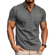 Harry | Kleurblok Henley Kraag T-shirt met Korte Mouwen voor een Stijlvolle Look