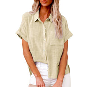 Eivissa | Elegante Linnen Blouse met Korte Mouwen