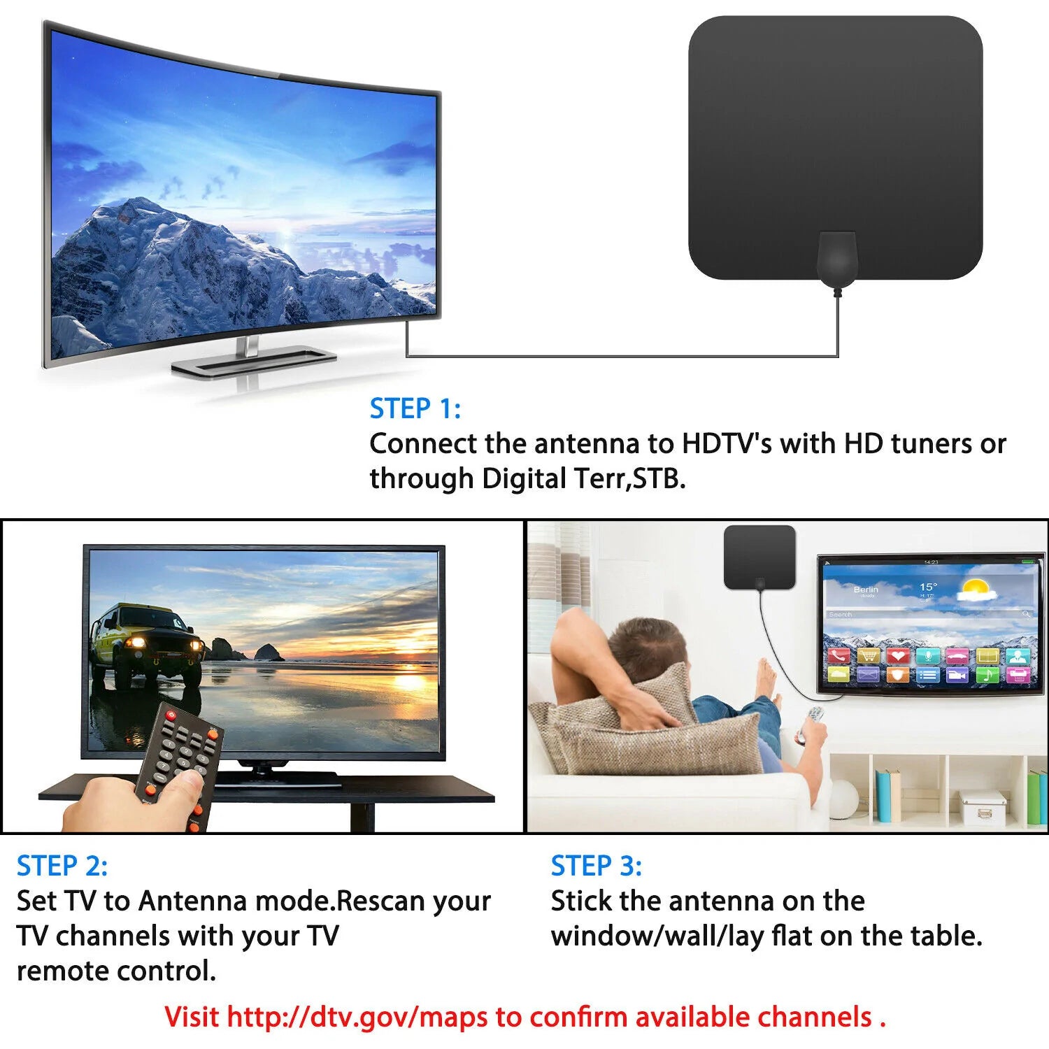300 mijl digitale versterkte HDTV-binnenantenne met signaalversterker 5