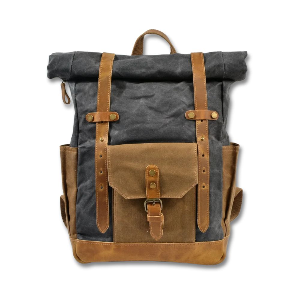 Finn | Stijlvolle Militaire Canvas Rugzak met Roltop voor Wandelen en Laptop