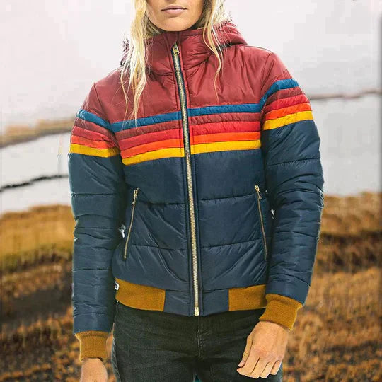 Vina | Trendy Retro Winterjas voor Dames met Streepdetails