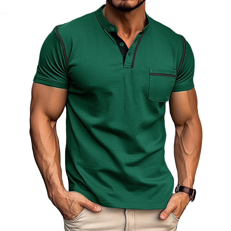 Harry | Kleurblok Henley Kraag T-shirt met Korte Mouwen voor een Stijlvolle Look