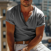 Bastian | Stylish Short Sleeve Henley Collar T-Shirt for Everyday Comfort