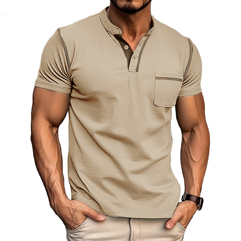 Harry | Kleurblok Henley Kraag T-shirt met Korte Mouwen voor een Stijlvolle Look