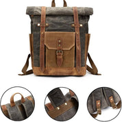 Finn | Stijlvolle Militaire Canvas Rugzak met Roltop voor Wandelen en Laptop