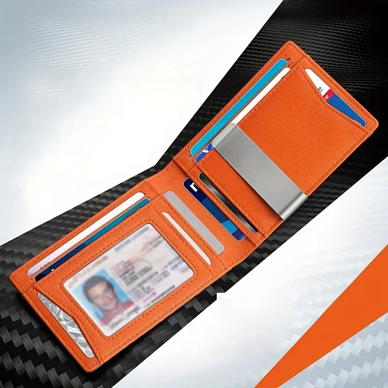 DEBRA Luxe Slanke Portemonnee | Carbonvezel met Oranje Lederen Accenten