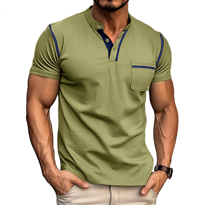 Harry | Kleurblok Henley Kraag T-shirt met Korte Mouwen voor een Stijlvolle Look
