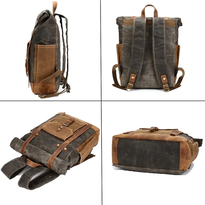 Finn | Stijlvolle Militaire Canvas Rugzak met Roltop voor Wandelen en Laptop