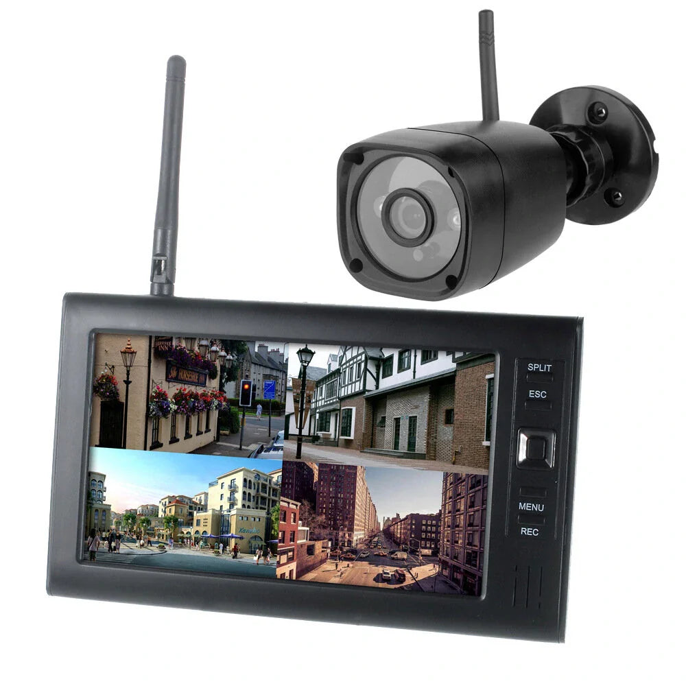 7-inch draadloos beveiligingssysteem: 4-kanaals monitor en weerbestendige nachtzichtcamera's 0