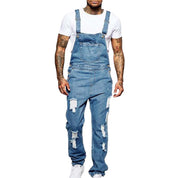 Thalion | Heren Stylish Ripped Denim Overalls - Relaxed Fit Distressed Jumpsuit for Effortless Casual Chic