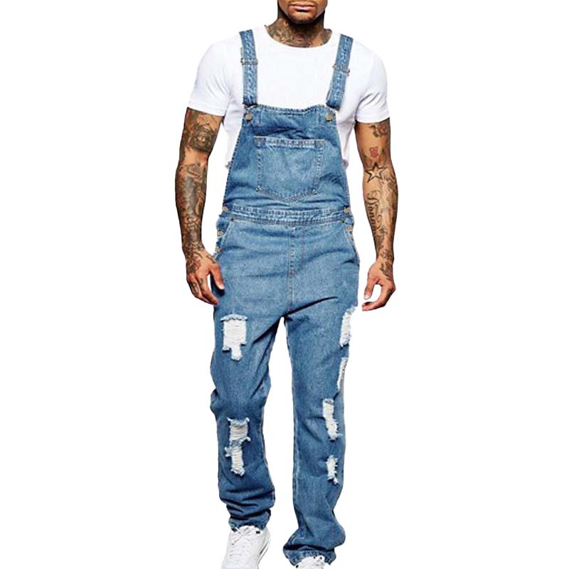Thalion | Heren Stylish Ripped Denim Overalls - Relaxed Fit Distressed Jumpsuit for Effortless Casual Chic