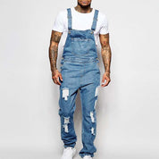 Thalion | Heren Stylish Ripped Denim Overalls - Relaxed Fit Distressed Jumpsuit for Effortless Casual Chic