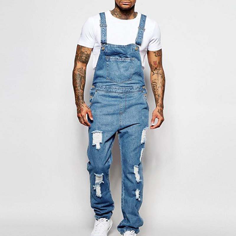 Thalion | Heren Stylish Ripped Denim Overalls - Relaxed Fit Distressed Jumpsuit for Effortless Casual Chic