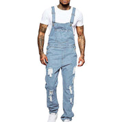 Thalion | Heren Stylish Ripped Denim Overalls - Relaxed Fit Distressed Jumpsuit for Effortless Casual Chic