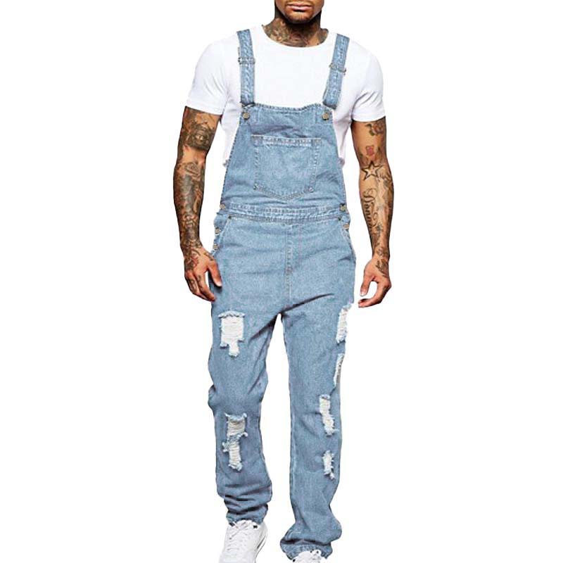 Thalion | Heren Stylish Ripped Denim Overalls - Relaxed Fit Distressed Jumpsuit for Effortless Casual Chic