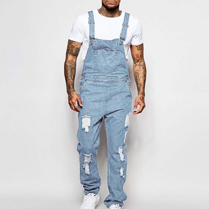 Thalion | Heren Stylish Ripped Denim Overalls - Relaxed Fit Distressed Jumpsuit for Effortless Casual Chic